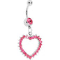 Passionate Pink Gem Paved Hollow Heart Belly Ring