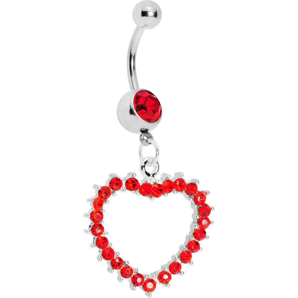 Passionate Red Gem Paved Hollow Heart Belly Ring