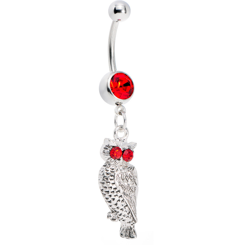 Red Gem Blazing Eyes Owl Belly Ring