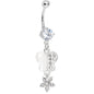 Clear Gem Paved Butterfly with Floral Dangle Belly Ring