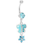 Blue Gem Paved Butterfly with Floral Dangle Belly Ring