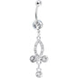 Crystal Paved Three Gem Drop Belly Ring