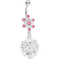 Pink Gem Starburst Flowering Heart Belly Ring