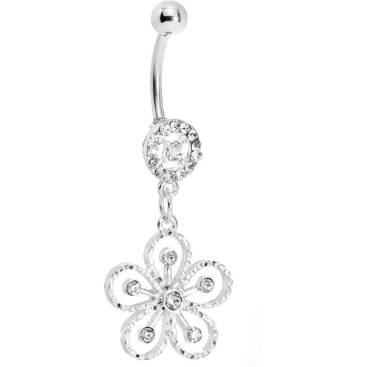 Clear Gem Exotic Azalea Flower Belly Ring