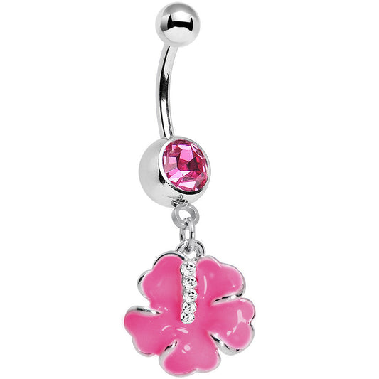 Pink Cubic Zirconia Poppy Flower Belly Ring