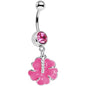 Pink Cubic Zirconia Poppy Flower Belly Ring