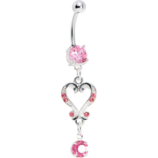 Rosy Pink Gem Victorian Heart Dangle Belly Ring