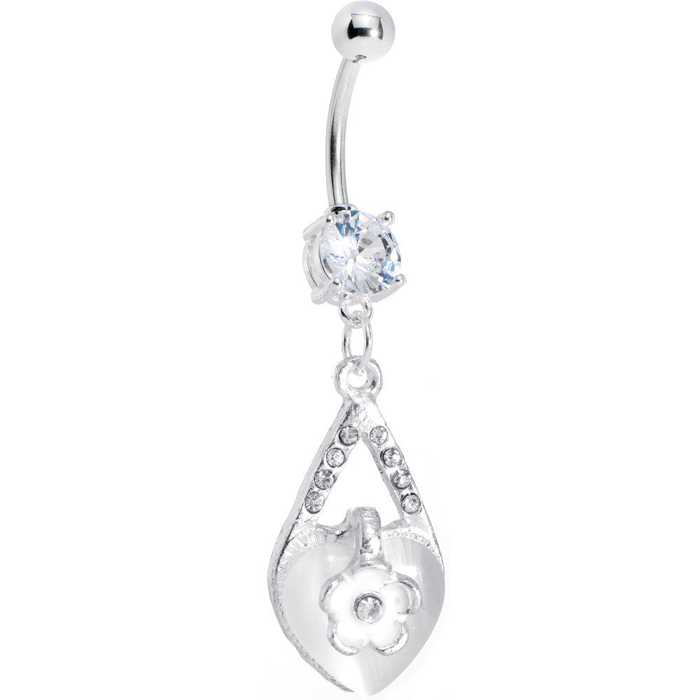 Clear Gem Heart Flower Belly Ring