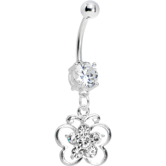 Crystalline Gem Flower Center Butterfly Belly Ring