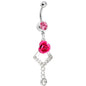 Passion Pink Gem Rose Flower Drops Belly Ring