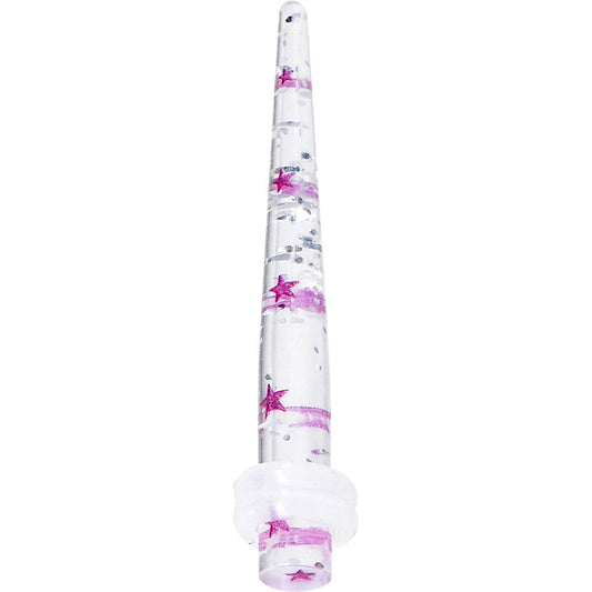 6 Gauge Clear Acrylic Glitter Purple Star Confetti Taper