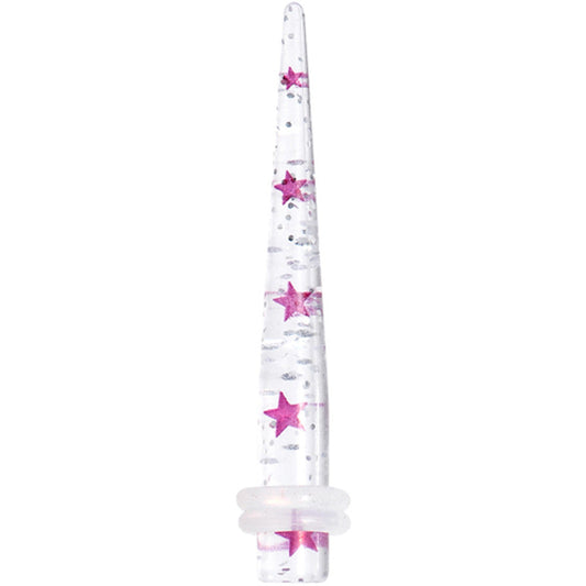 4 Gauge Clear Acrylic Glitter Purple Star Confetti Taper