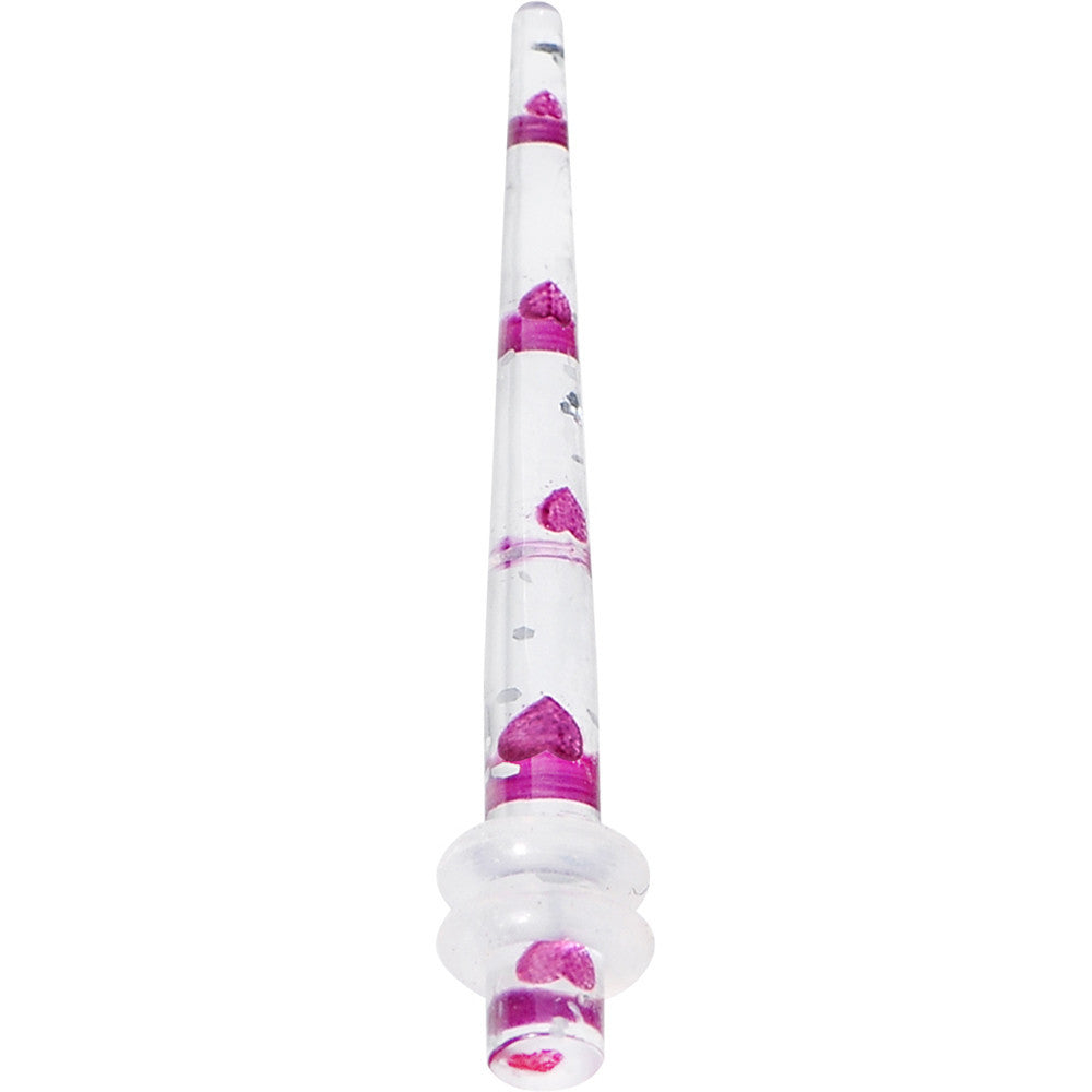 8 Gauge Clear Acrylic Glitter Purple Heart Confetti Taper