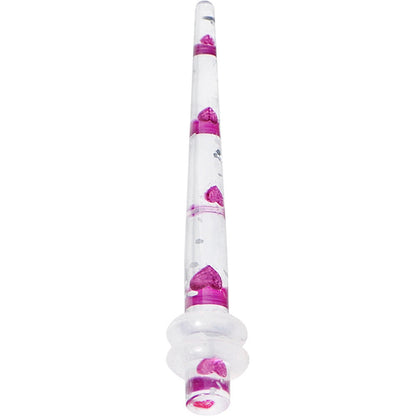 8 Gauge Clear Acrylic Glitter Purple Heart Confetti Taper