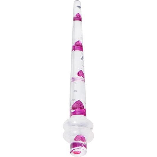 8 Gauge Clear Acrylic Glitter Purple Heart Confetti Taper