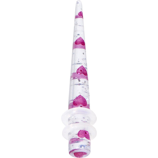 4 Gauge Clear Acrylic Glitter Purple Heart Confetti Taper
