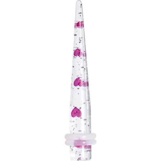 2 Gauge Clear Acrylic Glitter Purple Heart Confetti Taper