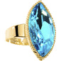 Gold Tone Aqua Faceted Teardrop Adjustable Ring