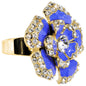 Gold Tone Crystalline Blue Enamel Flower Adjustable Ring