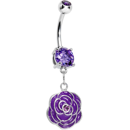 Purple Gem Rose Flower in Bloom Belly Ring