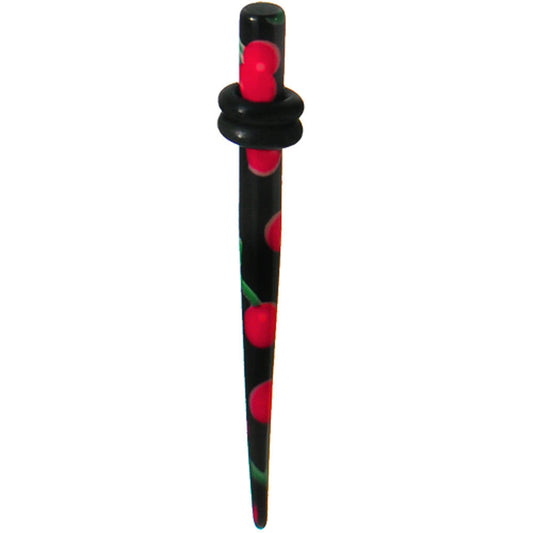 8 Gauge Black Acrylic Red Cherry Logo Taper