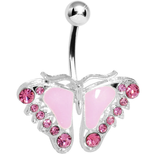 Pink Gem Lined Wing Butterfly Belly Ring