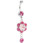 Pink Gem Fancy Flower Dew Drop Belly Ring