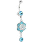Aqua Gem Fancy Flower Dew Drop Belly Ring