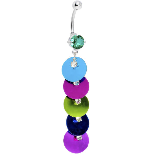 Teal Gem Multi Hue Disco Discs Belly Ring