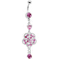 Pink Gem Floral Enchantment Dangle Belly Ring