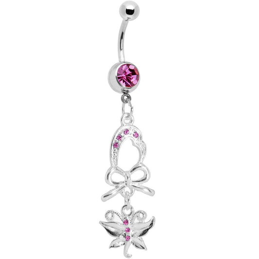 Pink Gem Bow Heart Butterfly Belly Ring