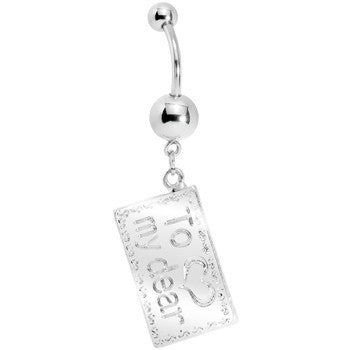 Aqua Gem Love Letter Dangle Belly Ring