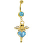 Gold Plated Aqua Gem Heart of an Angel Belly Ring
