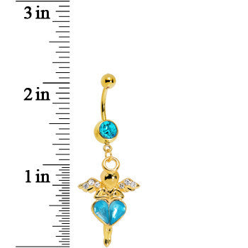 Gold Plated Aqua Gem Heart of an Angel Belly Ring