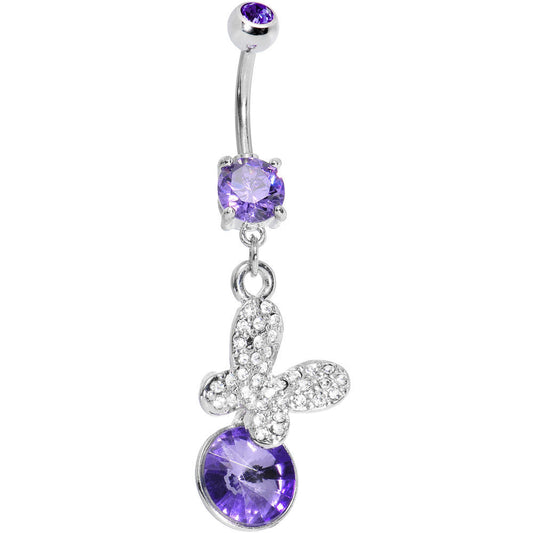 Purple Gem Crystalline Butterfly Dangle Belly Ring