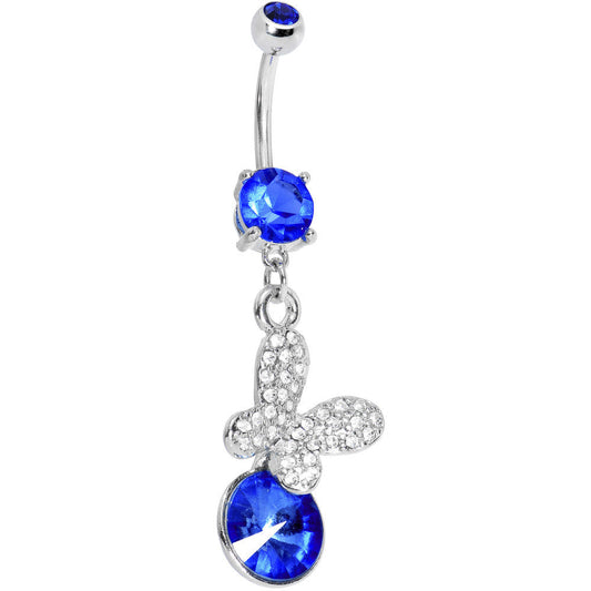 Blue Gem Crystalline Butterfly Dangle Belly Ring