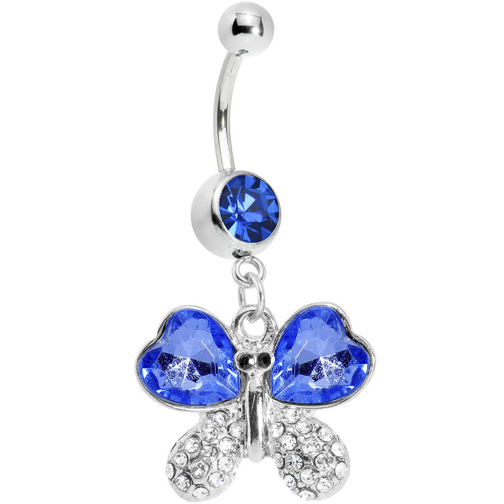 Sapphire Gem Heart Winged Butterfly Belly Ring