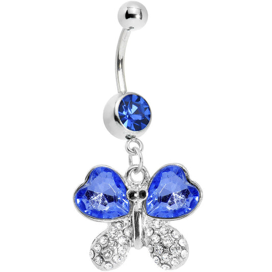 Sapphire Gem Heart Winged Butterfly Belly Ring