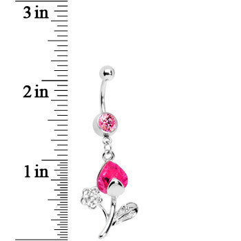 Pink Gem Tulip Flower Belly Ring