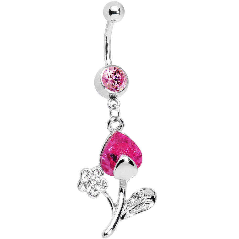 Pink Gem Tulip Flower Belly Ring