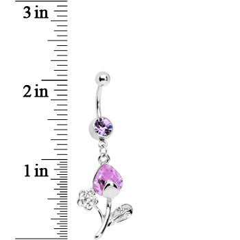 Violet Gem Tulip Flower Belly Ring