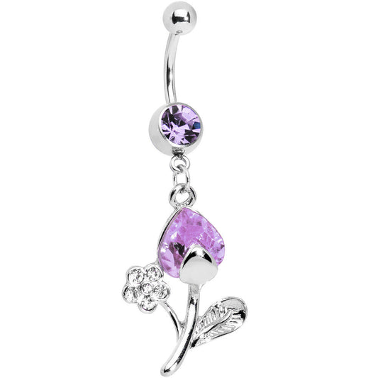 Violet Gem Tulip Flower Belly Ring