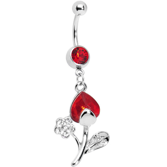 Ruby Red Gem Tulip Flower Belly Ring