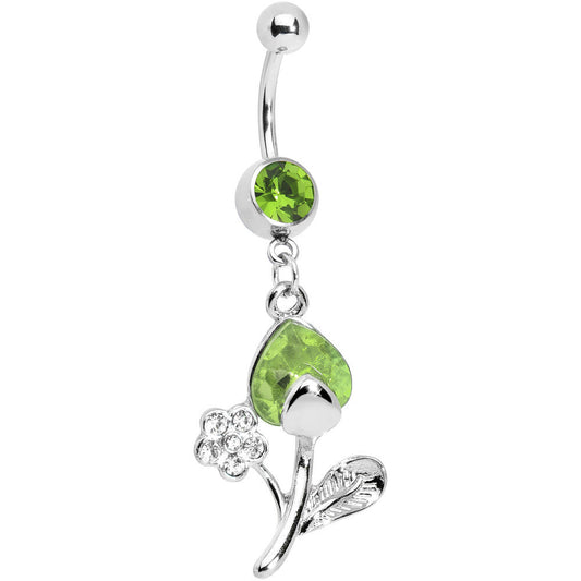 Peridot Gem Tulip Flower Belly Ring