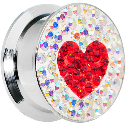 20mm Stainless Steel Aurora Gem Red Heart Screw Fit Plug