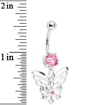 Passion Pink Gem Encompass Butterfly Belly Ring