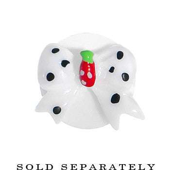 2 Gauge White Acrylic Berry Polka Dot Bow Saddle Plug