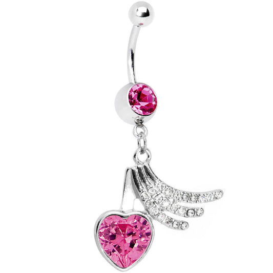 Pink Gem Heart Trails Belly Ring