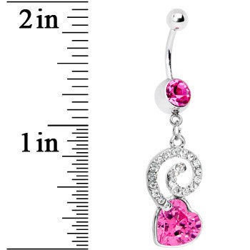 Pink Gem Cosmic Swirl Heart Belly Ring