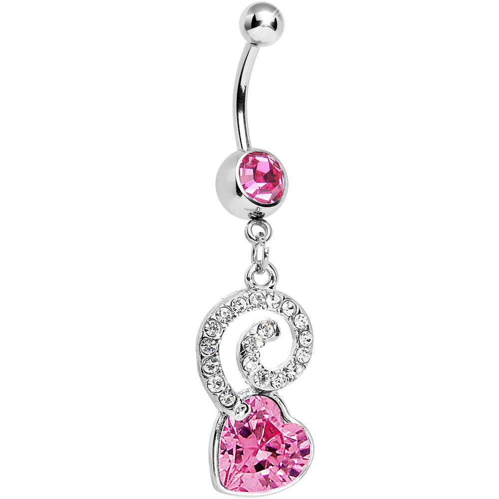 Pink Gem Cosmic Swirl Heart Belly Ring